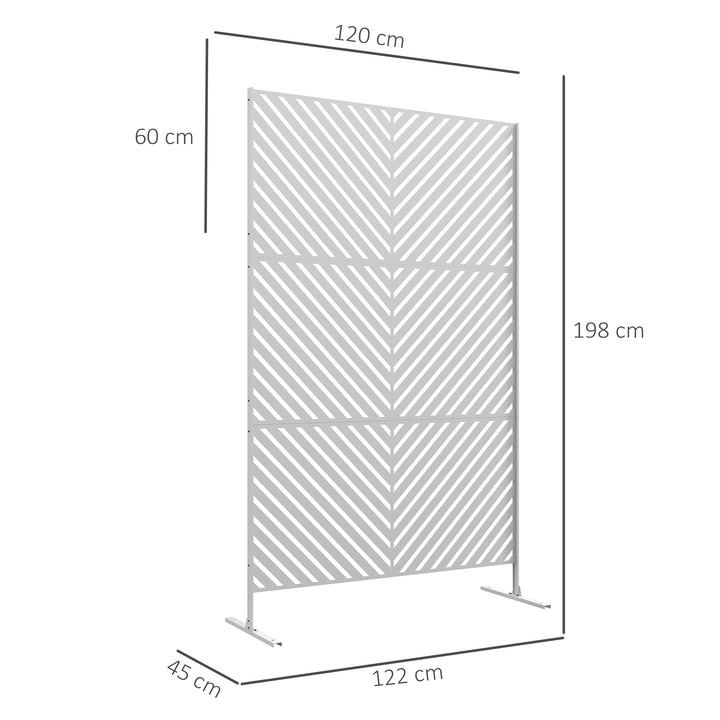 Biombo de Exterior Separador de Ambientes com 3 Peças com Padrão de Linhas Transversais e Estrutura de Aço Ecrã de Privacidade para Pátio Varanda Jardim 122x45x198 cm Branco