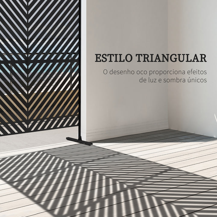 Biombo de Exterior Separador de Ambientes com 3 Peças com Padrão de Linhas Transversais e Estrutura de Aço Ecrã de Privacidade para Pátio Varanda Jardim 122x45x198 cm Branco