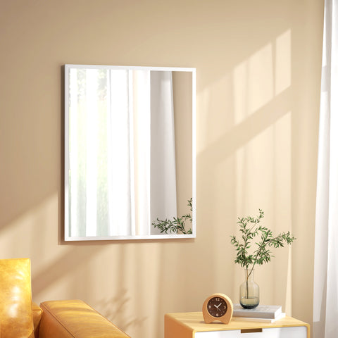 Espelho de Parede Decorativo 70x90 cm Espelho Retangular Espelho de Casa de Banho com 4 Ganchos Metálicos Estilo Moderno para Sala Quarto Entrada Branco