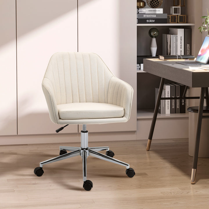 Cadeira de Escritório Cadeira de Secretária com Altura Regulável e Base Giratória para Escritório ou Estudo Suporta até 120 kg 61x59x86-96 cm Bege