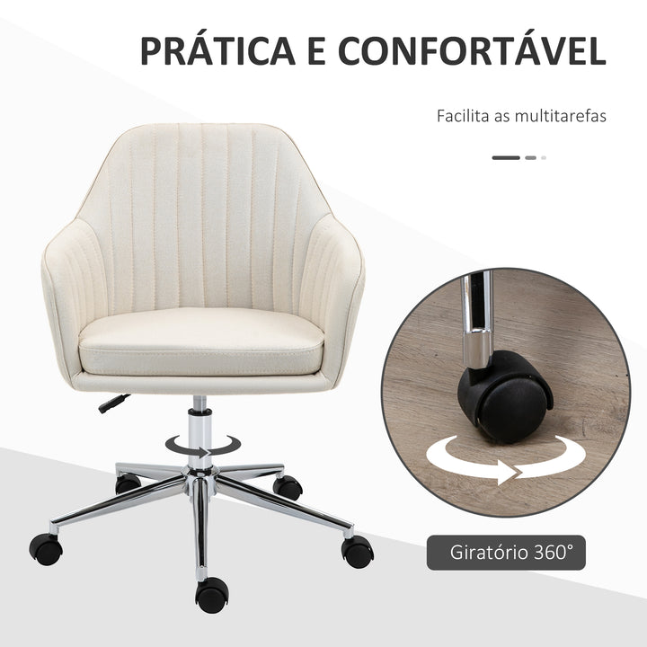 Cadeira de Escritório Cadeira de Secretária com Altura Regulável e Base Giratória para Escritório ou Estudo Suporta até 120 kg 61x59x86-96 cm Bege