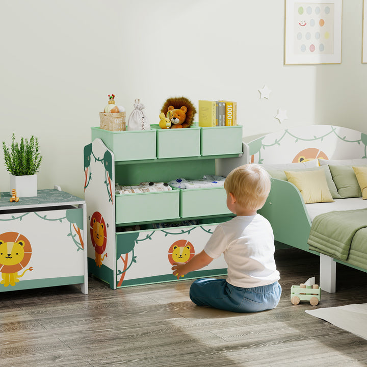 Estante Infantil para Brinquedos com 6 Caixas em Tecido Não Tecido Organizador de Brinquedos de 3 Níveis para Quarto Infantil Sala de Jogos Escola Infantil 63x30x66 cm Verde