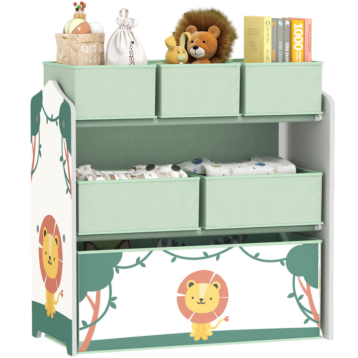 Estante Infantil para Brinquedos com 6 Caixas em Tecido Não Tecido Organizador de Brinquedos de 3 Níveis para Quarto Infantil Sala de Jogos Escola Infantil 63x30x66 cm Verde