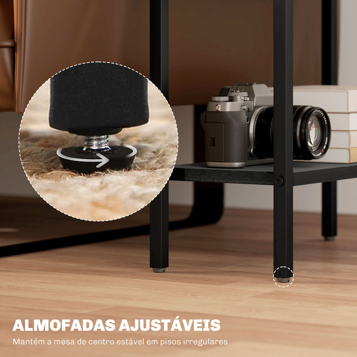 Mesa Auxiliar Estreita de 3 Níveis Mesinha Auxiliar Industrial com Prateleiras Abertas e Estrutura de Aço para Sala de Estar Quarto 43x18x62,5 cm Preto