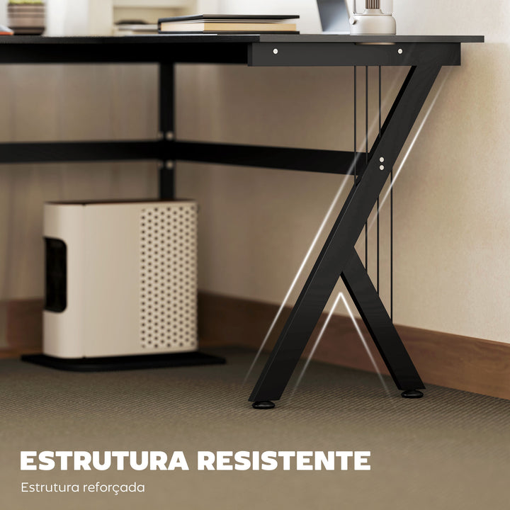 Secretária de PC Computador Secretária para Gabinete Móveis para Escritório- Cor: Preto - MDF E1 e Ferro Revestido de Pó - 155 x 130 x 76 cm