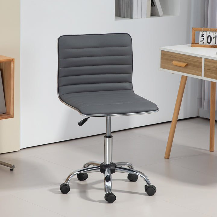 Cadeira de Escritório sem Apoio para os Braços Cadeira de Escritório Giratória com Altura Ajustável Cadeira para Estudo Estofada em PU Carga 120 kg 48x52x78-90 cm Cinza