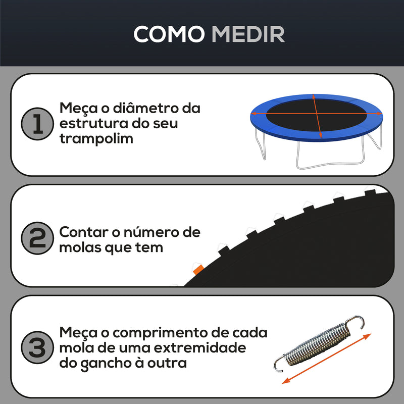 Tapete de Substituição para Trampolim Redondo Ø323 cm Tapete para Trampolim de 12 Pés Anti-UV e 8 Filas de Costuras Preto