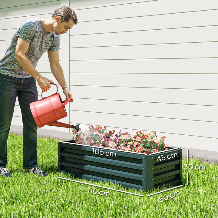 Conjunto de 2 Floreiras Grandes para Exterior em Aço Galvanizado Hortas Urbanas Floreiras Elevadas para Plantas Flores, Terraço Jardim, Resistente às Intempéries 110x50x30 cm Verde