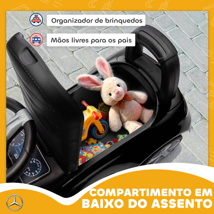 Carro Andador para Crianças de 18-36 Meses Mercedes-Benz Classe C Carro de Passeio com Buzina Volante Sons de Motor e Espaço de Armazenamento 65x28x39 cm Preto
