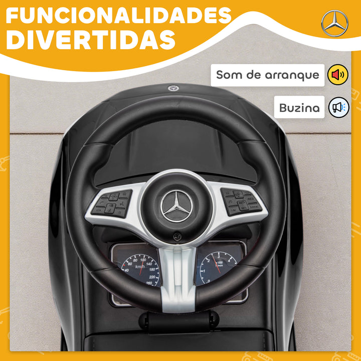 Carro Andador para Crianças de 18-36 Meses Mercedes-Benz Classe C Carro de Passeio com Buzina Volante Sons de Motor e Espaço de Armazenamento 65x28x39 cm Preto