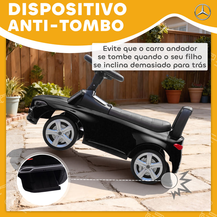 Carro Andador para Crianças de 18-36 Meses Mercedes-Benz Classe C Carro de Passeio com Buzina Volante Sons de Motor e Espaço de Armazenamento 65x28x39 cm Preto
