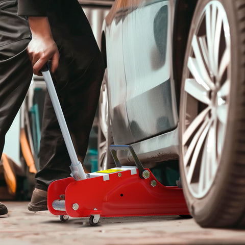 Macaco Hidráulico 2,5T, Altura de Elevação 80-380 mm, Macaco Hidráulico Robusto com Perfil Baixo Rodas Móveis Compacto e Portátil para Automóvel SUV Oficinas Garagem