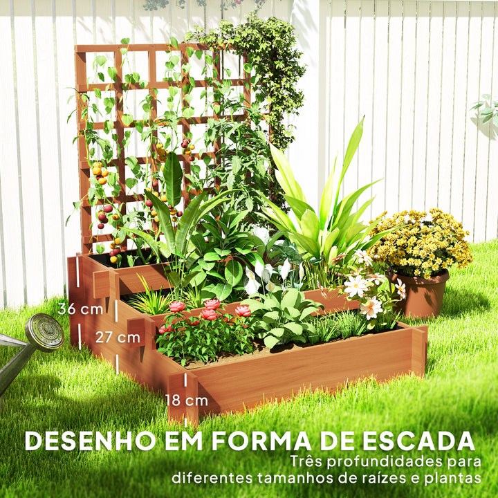 Floreira de 3 Níveis com Treliça Hortal Vertical com Tecido não Tecido para Cultivos de Verduras Flores Ervas 95x95x110 cm Castanho