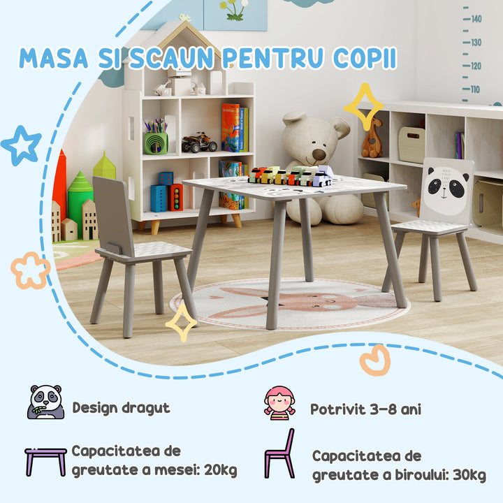 Conjunto de Mesa e Cadeiras para Crianças de 3 Peças Mesa Infantil com 2 Cadeiras Conjunto de Móveis para Atividades com Crianças de 3-8 Anos para Dormitório Sala de Jogos Cinza