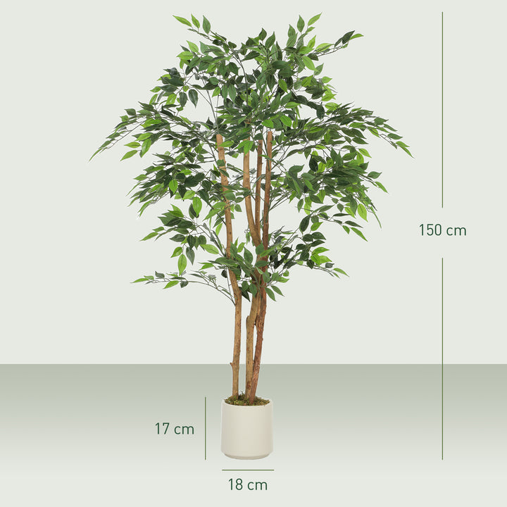 Ficus Artificial 150 cm com Tronco Natural Planta Artificial Realista para Interior com Vaso Decoração para Casa Sala, Escritório 65x65x150 cm Verde