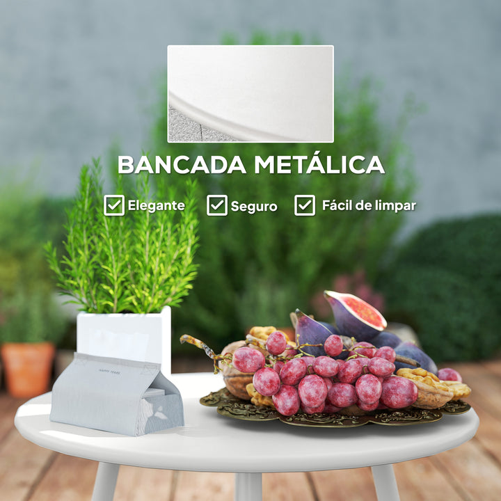 Conjunto de Jardim em Vime Sintético de 4 Peças Móveis de Exterior com Sofá de 2 Lugares 2 Poltronas 1 Mesa de Centro de Metal com Almofadas Creme e Madeira