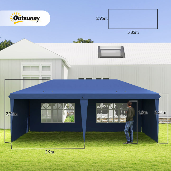Tenda Dobrável 6x3 m Pop-up com 4 Laterais Desmontáveis Tenda de Jardim com 2 Janelas Visíveis Saco de Transporte Impermeável Anti-UV Tenda para Campismo Festas Exterior Azul
