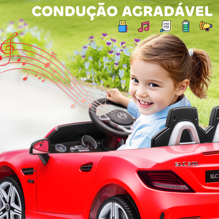 Carro Elétrico Mercedes SLC 300 12V para Crianças de 3-6 Anos com Controlo Remoto Faróis LED Buzina Música TF USB e Abertura da Porta 3-5km/h 107x62,5x44 cm Vermelho