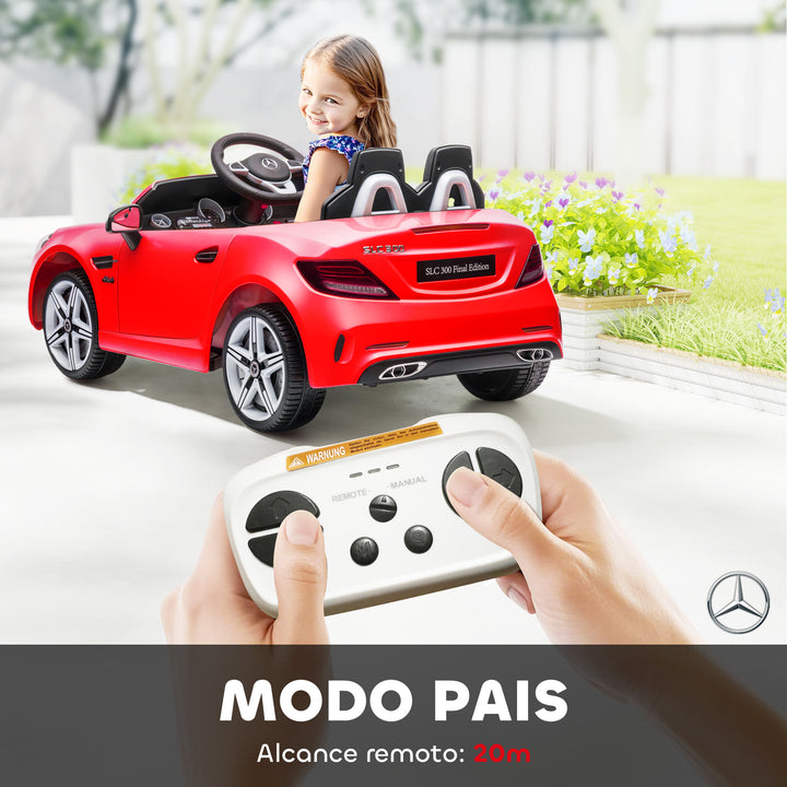 Carro Elétrico Mercedes SLC 300 12V para Crianças de 3-6 Anos com Controlo Remoto Faróis LED Buzina Música TF USB e Abertura da Porta 3-5km/h 107x62,5x44 cm Vermelho