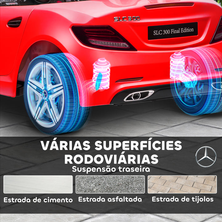 Carro Elétrico Mercedes SLC 300 12V para Crianças de 3-6 Anos com Controlo Remoto Faróis LED Buzina Música TF USB e Abertura da Porta 3-5km/h 107x62,5x44 cm Vermelho