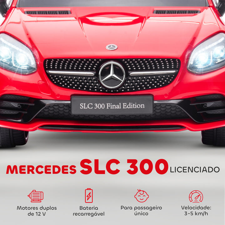 Carro Elétrico Mercedes SLC 300 12V para Crianças de 3-6 Anos com Controlo Remoto Faróis LED Buzina Música TF USB e Abertura da Porta 3-5km/h 107x62,5x44 cm Vermelho