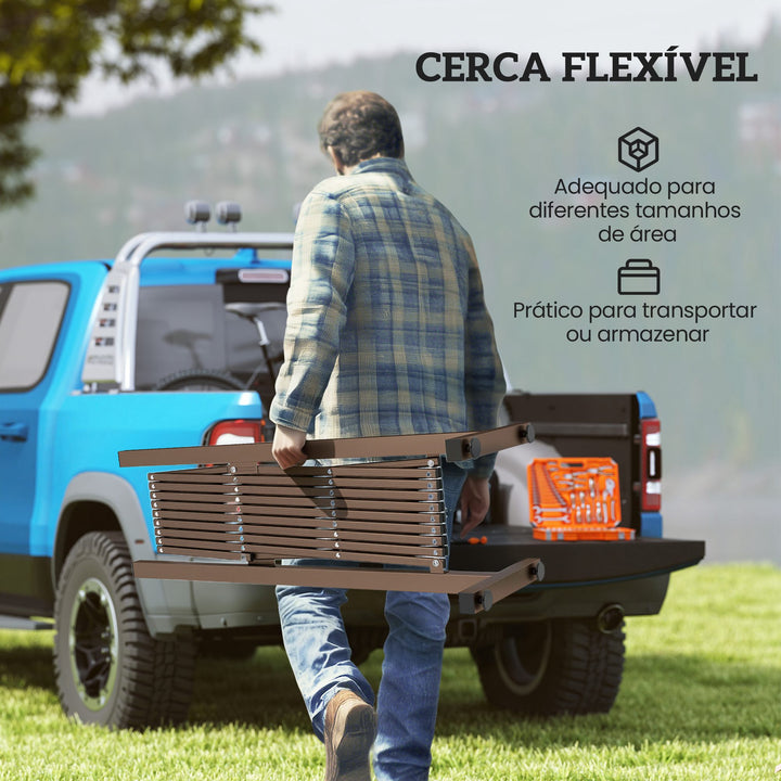 Cerca de Jardim em Liga de Alumínio Barreira de Exterior Extensível Cerca de Jardim Metálica para Decoração 250x31x103,5 cm Marrom