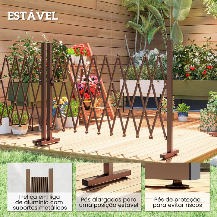 Cerca de Jardim em Liga de Alumínio Barreira de Exterior Extensível Cerca de Jardim Metálica para Decoração 250x31x103,5 cm Marrom