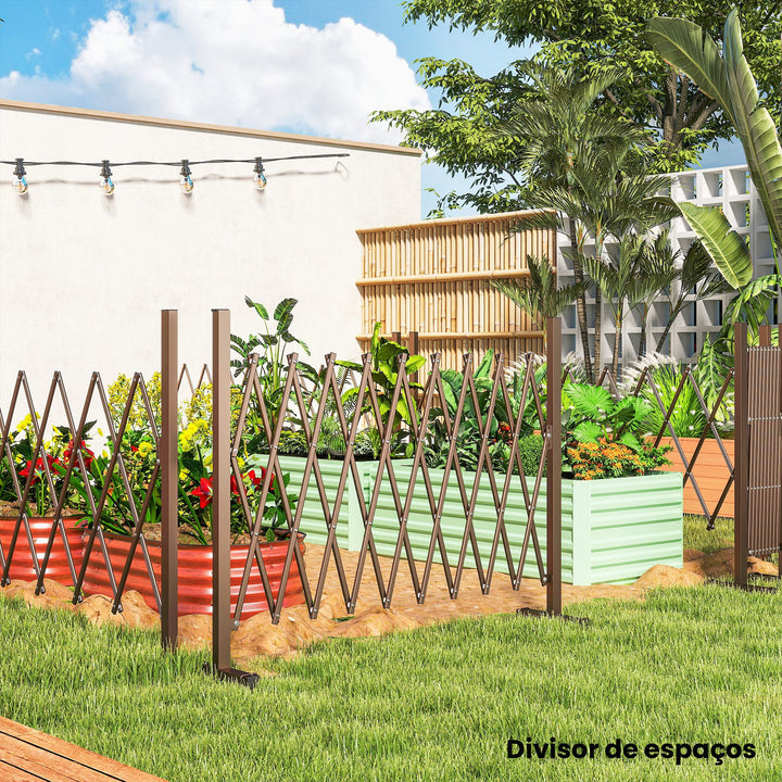 Cerca de Jardim em Liga de Alumínio Barreira de Exterior Extensível Cerca de Jardim Metálica para Decoração 250x31x103,5 cm Marrom