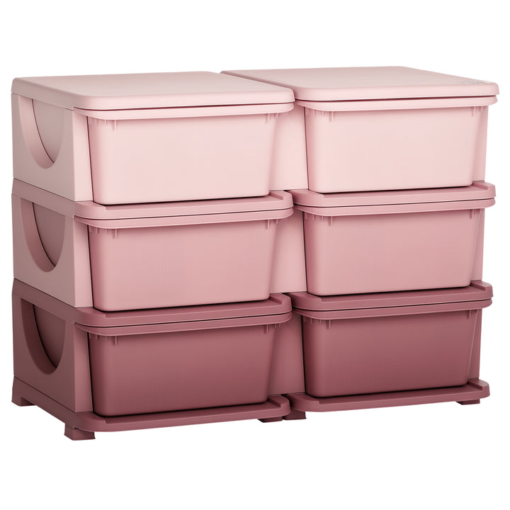 Organizador de Brinquedos com 6 Gavetas Gavetas de Arrumação para Crianças acima de 3 Anos com Bordas Arredondadas e Pegas para Sala de Jogos Quarto 75x37x56,5 cm Rosa