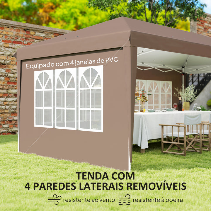 Tenda Dobrável 6x3 m Pop-up com 4 Laterais Removíveis Toldo de Jardim com 4 Janelas Visíveis Bolsa de Transporte UPF50+ Tenda para Campismo Festas Exterior Castanho