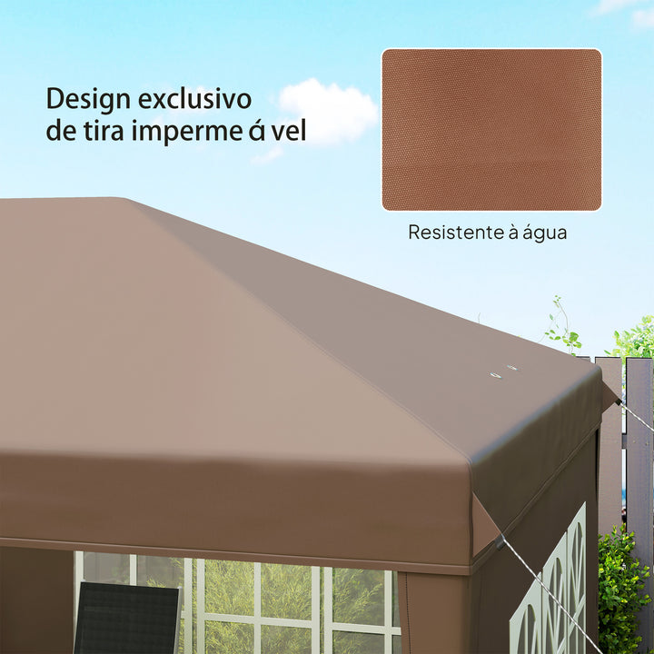 Tenda Dobrável 6x3 m Pop-up com 4 Laterais Removíveis Toldo de Jardim com 4 Janelas Visíveis Bolsa de Transporte UPF50+ Tenda para Campismo Festas Exterior Castanho