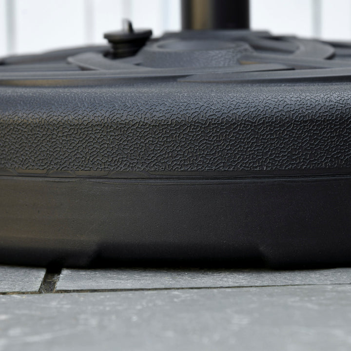 Base para Chapéu de Sol de PE Redonda Suporte para Chapéu de Sol 2,5kg Apto para Mastros de 38mm/48mm Preenchível com Areia 35kg e Água 25L Ø56x30,5cm Preto