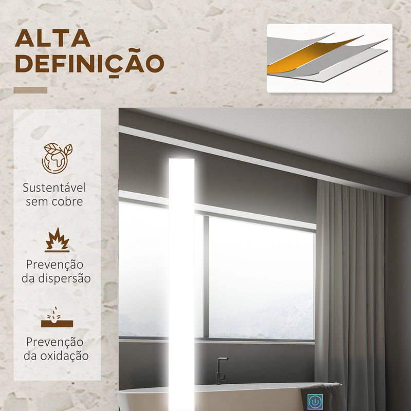 Armário Casa de Banho com Espelho e Luz LED Móvel Casa de Banho de Parede com 2 Portas Prateleira Ajustável Interruptor Tátil e Cor da Luz Ajustável 70x15x70 cm Marrom Rústico