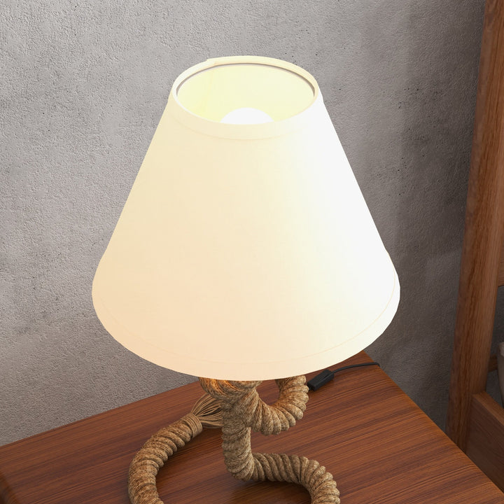 Candeeiro de Mesa LED Candeeiro de Mesa de Cabeceira com Base de Metal Corda de Linho e Ecrã de Tecido Suporte para Lâmpada E27 Máx. 40W Luzes Branco Quente para Dormitório Ø28x45,5 cm Marrom e Bege