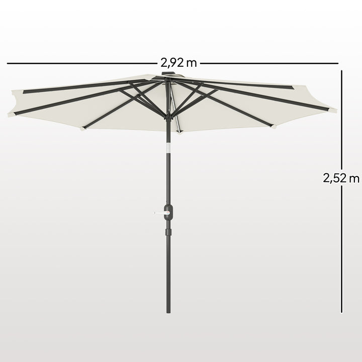 Chapéu de Sol para Jardim Ø292x252 cm Chapéu de Sol de Exterior com Inclinação Ajustável até 45° Luzes LED Solares Impermeável e Manivela para Pátio Piscina sem Base Creme