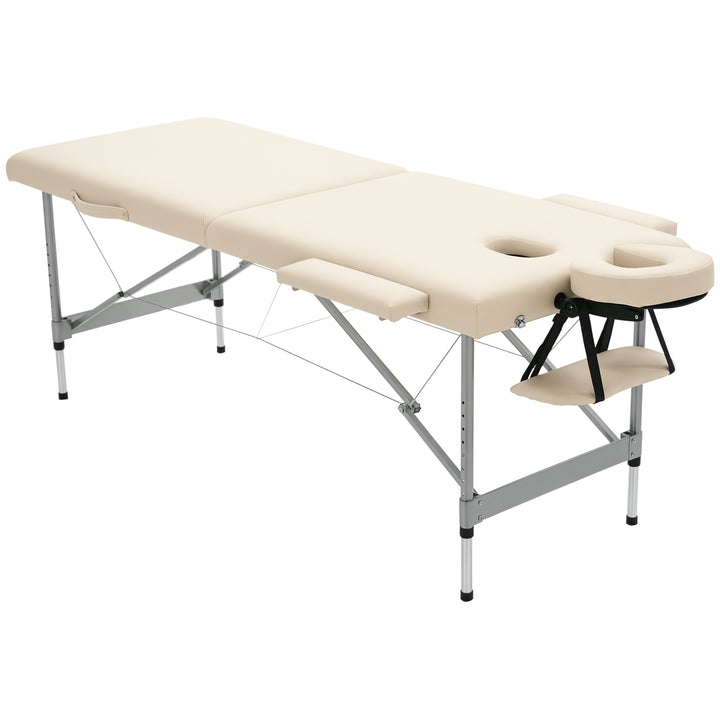 Marquesa Dobrável Mesa de Massagem Portátil com Altura Ajustável em 7 Posições Apoio para a Cabeça e Estrutura de Liga de Alumínio para Fisioterapia Carga 130kg 186x71x62-83cm Bege