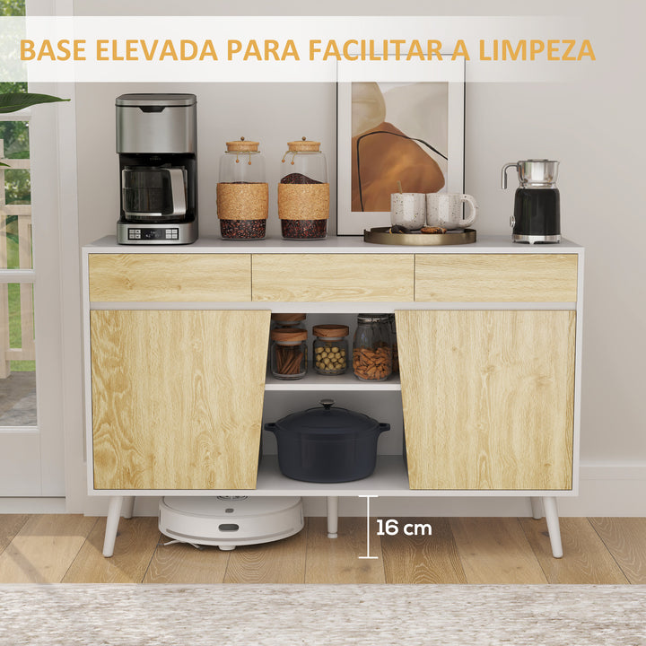 Aparador de 2 Portas Aparador de Sala com 3 Gavetas Prateleiras Móvel para TV para Dormitório Sala de Estar 120x39x77 cm Branco e Madeira