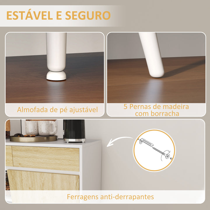 Aparador de 2 Portas Aparador de Sala com 3 Gavetas Prateleiras Móvel para TV para Dormitório Sala de Estar 120x39x77 cm Branco e Madeira