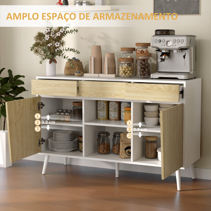Aparador de 2 Portas Aparador de Sala com 3 Gavetas Prateleiras Móvel para TV para Dormitório Sala de Estar 120x39x77 cm Branco e Madeira