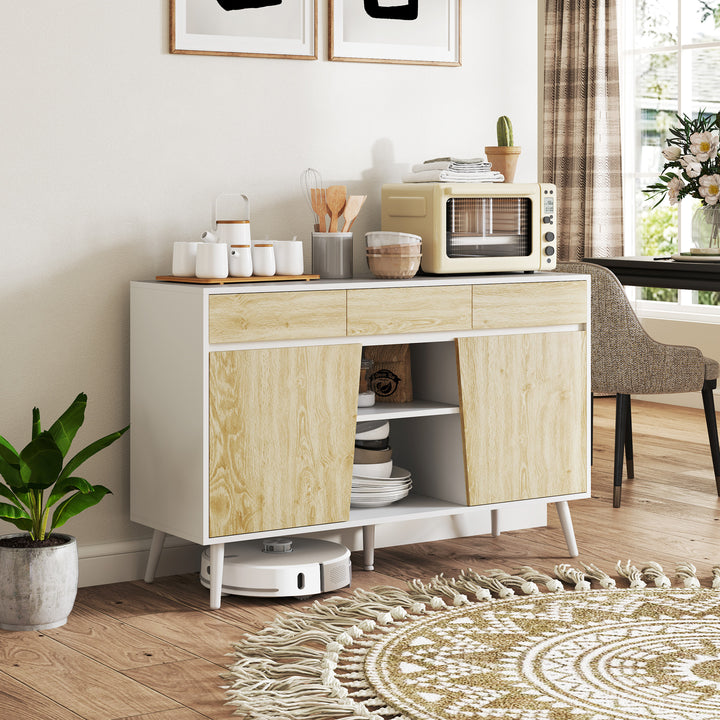 Aparador de 2 Portas Aparador de Sala com 3 Gavetas Prateleiras Móvel para TV para Dormitório Sala de Estar 120x39x77 cm Branco e Madeira