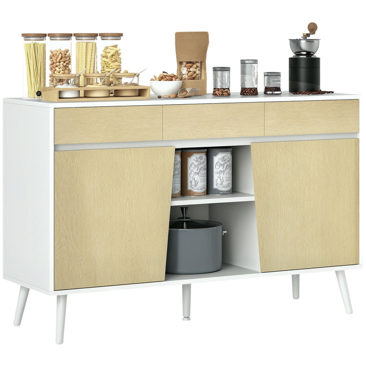 Aparador de 2 Portas Aparador de Sala com 3 Gavetas Prateleiras Móvel para TV para Dormitório Sala de Estar 120x39x77 cm Branco e Madeira