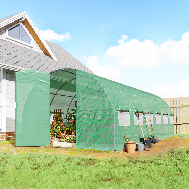 Estufa de Exterior 6x3x2 m Estufa Túnel com Porta com Dobradiças Janelas com Rede Cobertura PE 140g/m² e Estrutura de Aço Galvanizado Anti-UV, Impermeável para Cultivo Verde