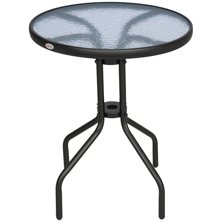 Mesa de Jardim Redonda com Bancada de Vidro Temperado Decorativa e Estrutura de Metal para Pátio Terraço Varanda Ø60x70 cm Preto