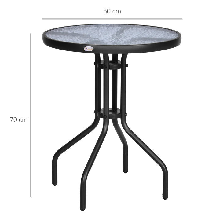 Mesa de Jardim Redonda com Bancada de Vidro Temperado Decorativa e Estrutura de Metal para Pátio Terraço Varanda Ø60x70 cm Preto