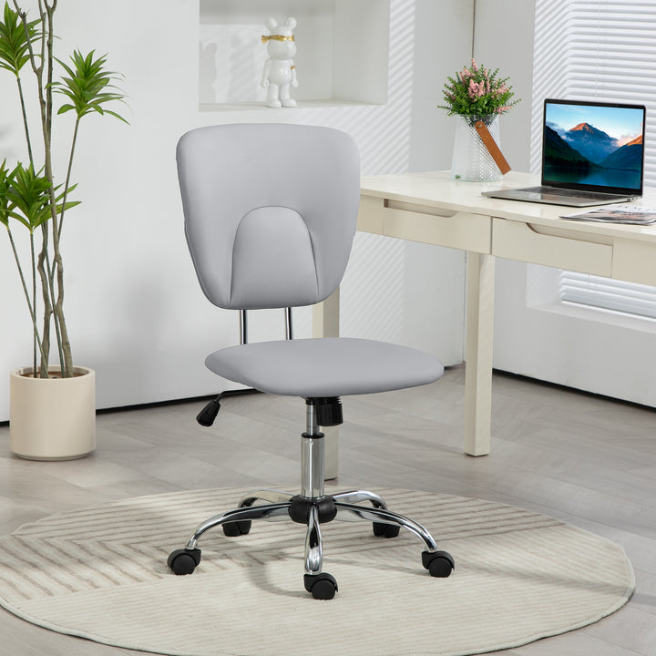 Cadeira de Escritório Cadeira de Escritório Giratória de Couro PU com Altura Ajustável e Função Basculante para Estúdio Dormitório Carga Máxima 120 kg 50x54x87,5-96,5 cm Cinza Claro