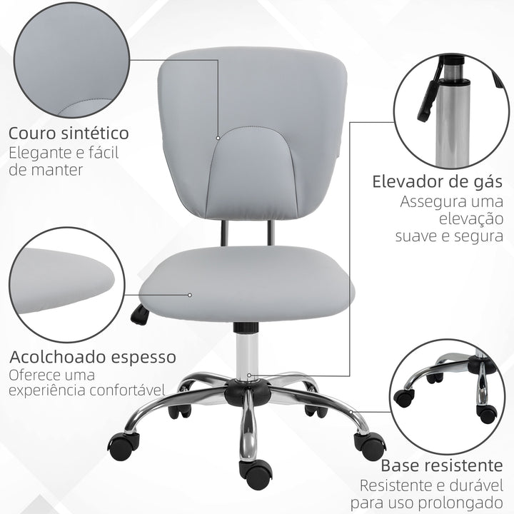 Cadeira de Escritório Cadeira de Escritório Giratória de Couro PU com Altura Ajustável e Função Basculante para Estúdio Dormitório Carga Máxima 120 kg 50x54x87,5-96,5 cm Cinza Claro