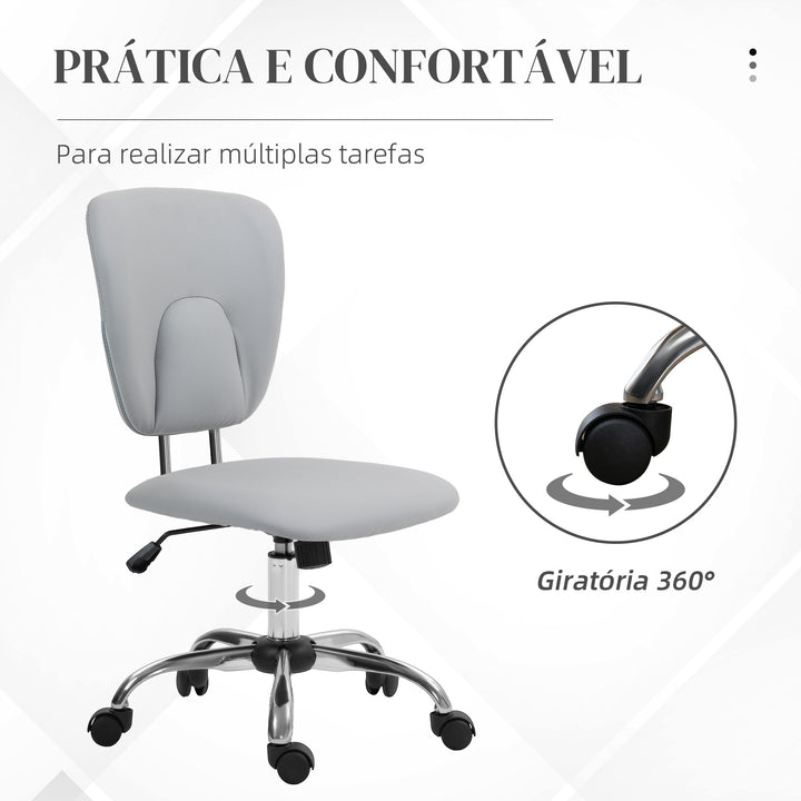 Cadeira de Escritório Cadeira de Escritório Giratória de Couro PU com Altura Ajustável e Função Basculante para Estúdio Dormitório Carga Máxima 120 kg 50x54x87,5-96,5 cm Cinza Claro