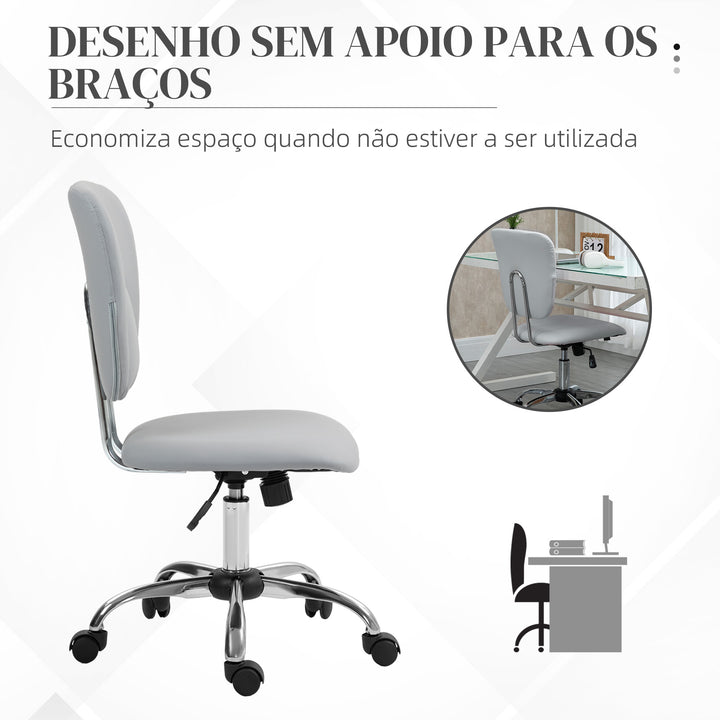 Cadeira de Escritório Cadeira de Escritório Giratória de Couro PU com Altura Ajustável e Função Basculante para Estúdio Dormitório Carga Máxima 120 kg 50x54x87,5-96,5 cm Cinza Claro