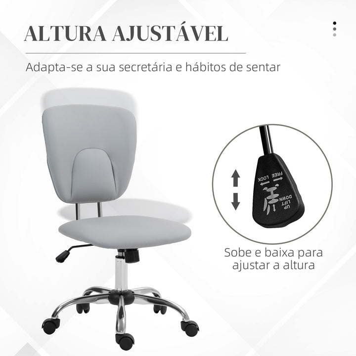 Cadeira de Escritório Cadeira de Escritório Giratória de Couro PU com Altura Ajustável e Função Basculante para Estúdio Dormitório Carga Máxima 120 kg 50x54x87,5-96,5 cm Cinza Claro