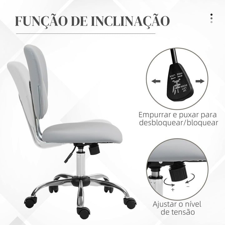 Cadeira de Escritório Cadeira de Escritório Giratória de Couro PU com Altura Ajustável e Função Basculante para Estúdio Dormitório Carga Máxima 120 kg 50x54x87,5-96,5 cm Cinza Claro